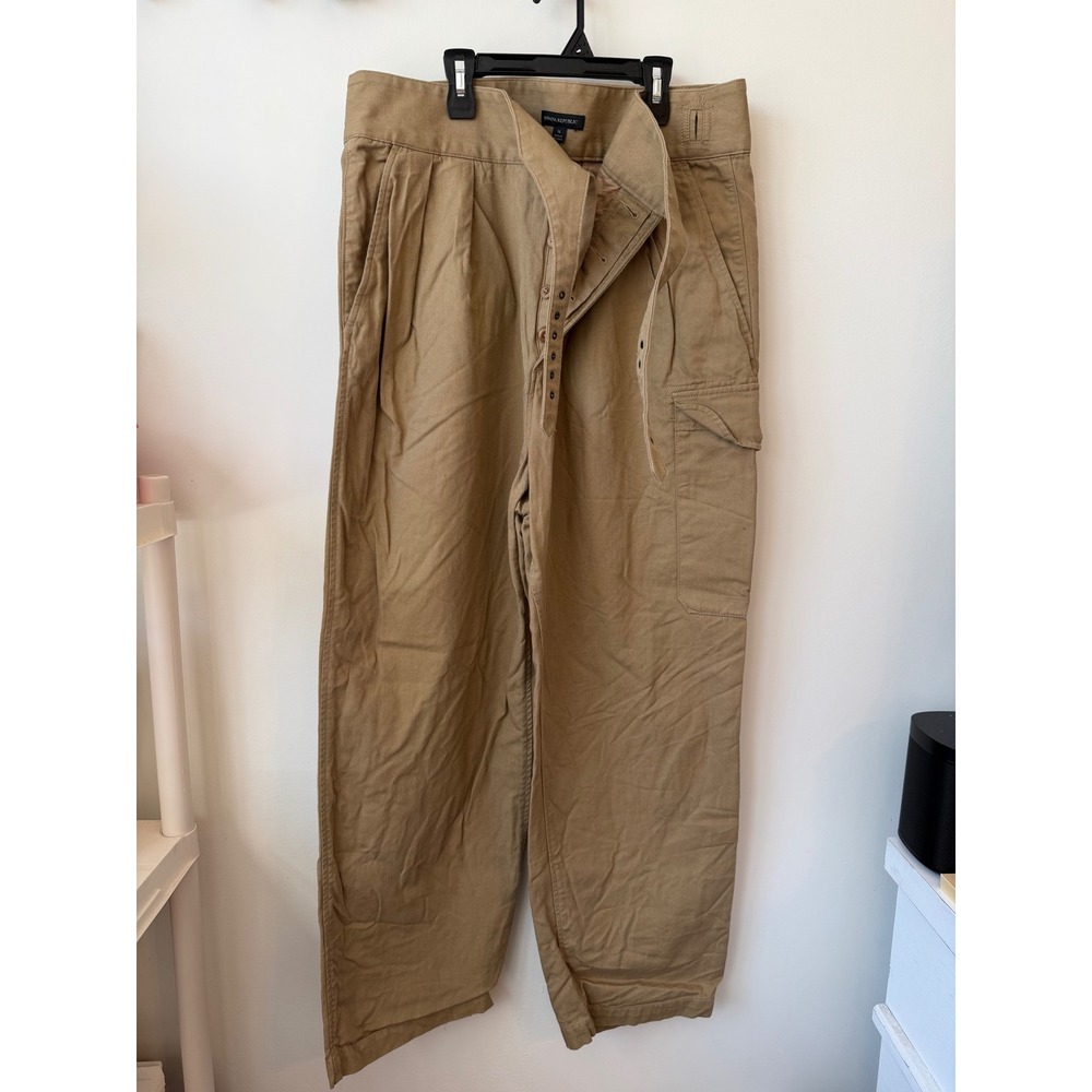 Banana Republic Womens Khaki Tan High Rise Pleated Wide Leg Cargo Pants Size 16